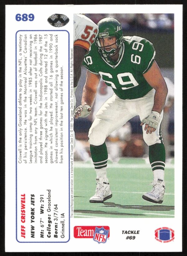 1991 Upper Deck Jeff Criswell #689 (Back)