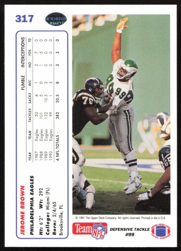 1991 Upper Deck Jerome Brown #317 (Back)