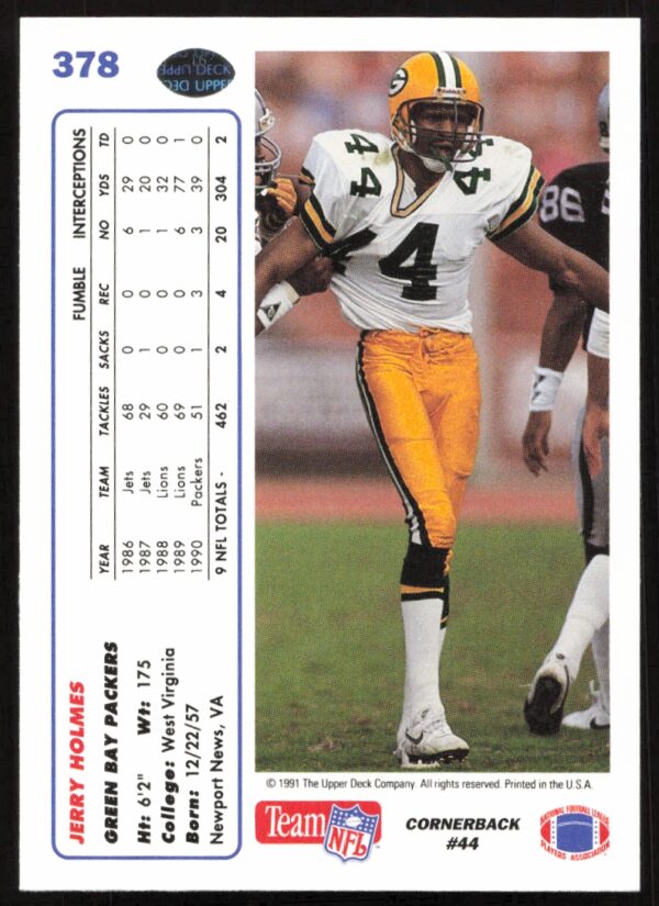 1991 Upper Deck Jerry Holmes #378 (Back)