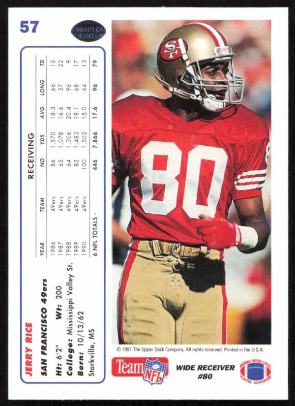 1991 Upper Deck Jerry Rice #57 (Back)