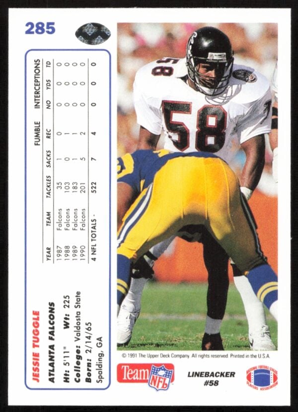 1991 Upper Deck Jessie Tuggle #285 (Back)