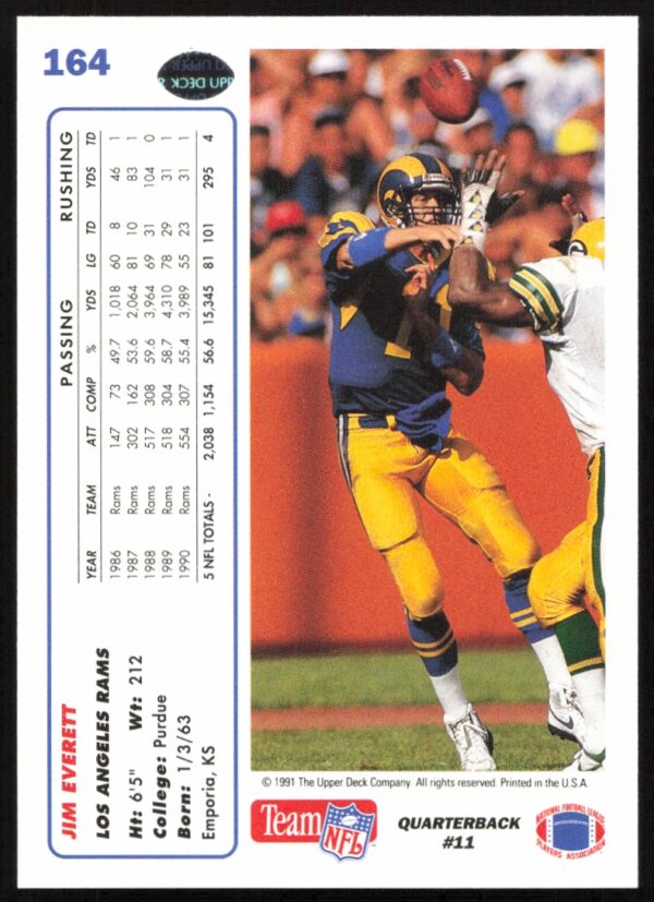 1991 Upper Deck Jim Everett #164 (Back)