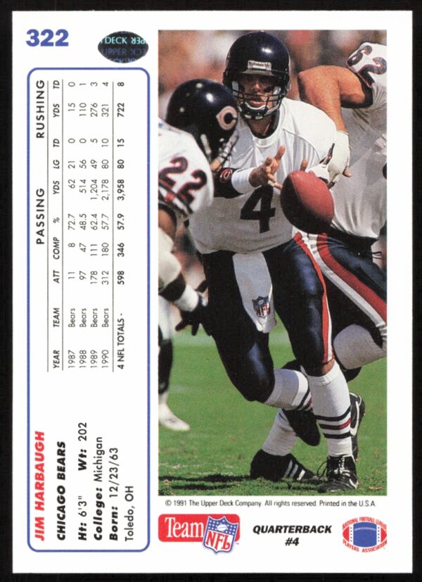 1991 Upper Deck Jim Harbaugh #322 (Back)