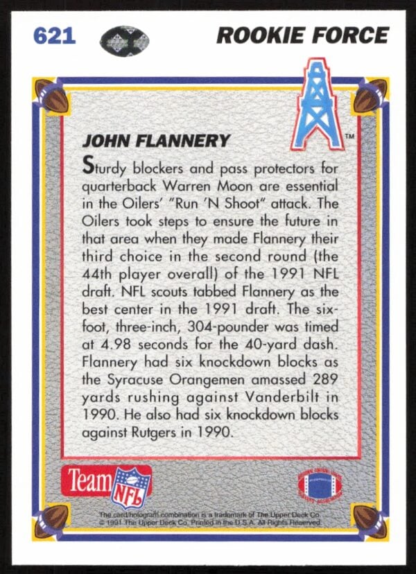 1991 Upper Deck John Flannery #621 (Back)