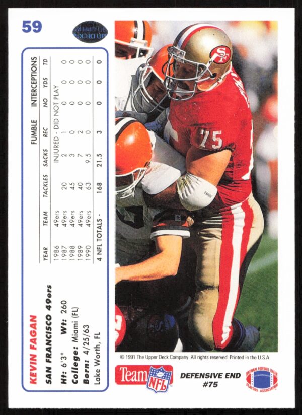 1991 Upper Deck Kevin Fagan #59 (Back)