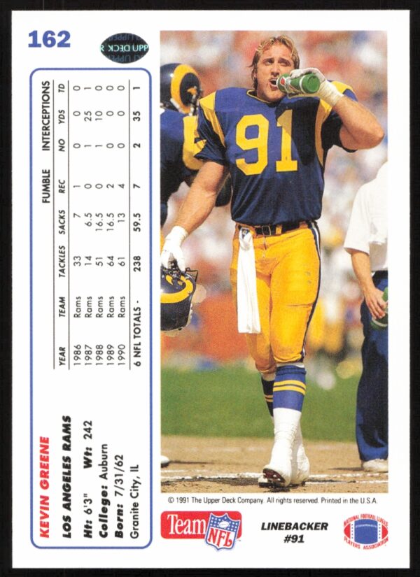 1991 Upper Deck Kevin Greene #162 (Back)