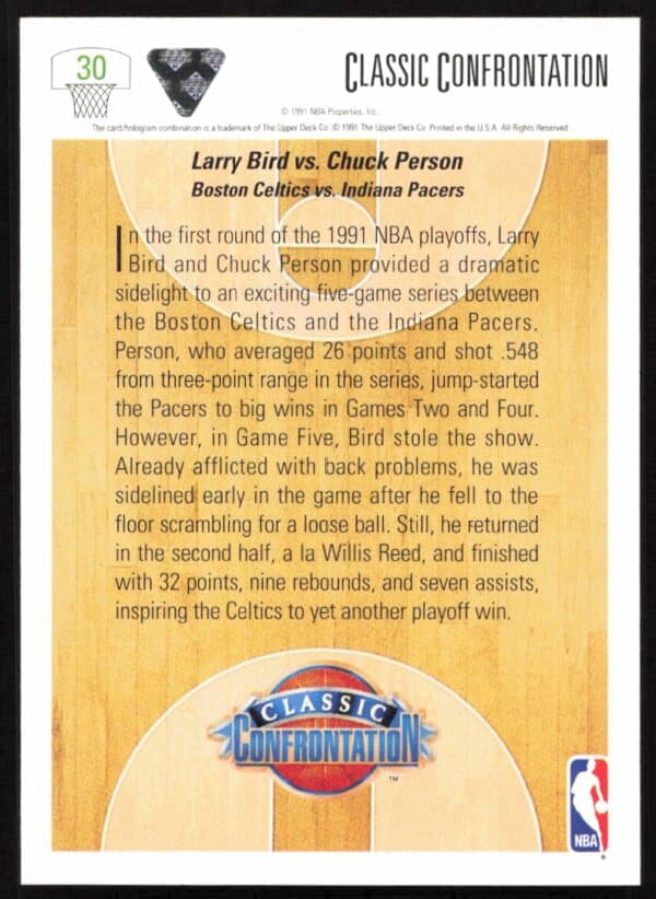 1991 Upper Deck Larry Bird / Chuck Person #30 (Back)