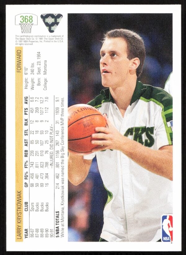 1991 Upper Deck Larry Krystkowiak #368 (Back)