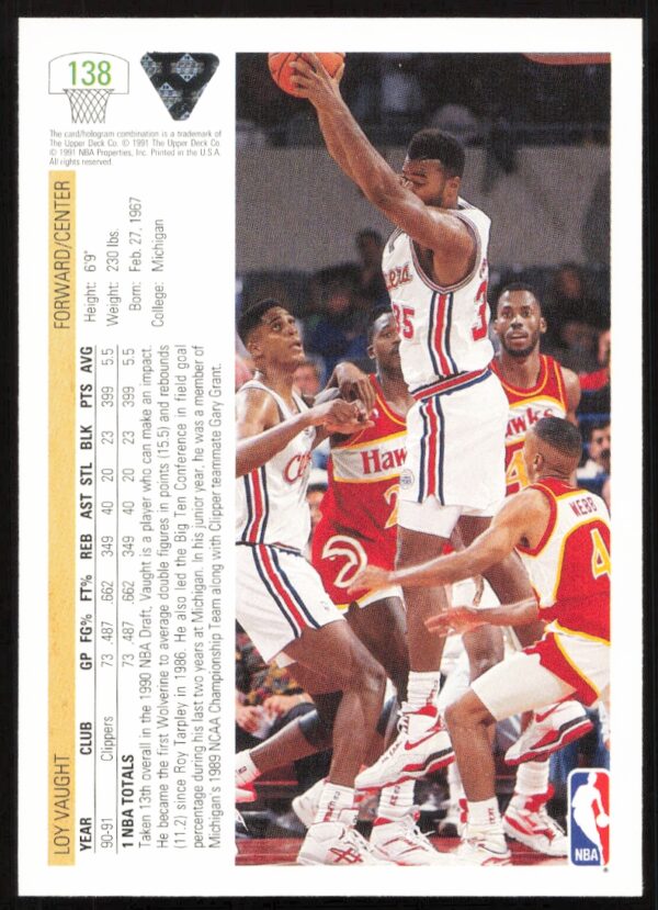 1991 Upper Deck Loy Vaught #138 (Back)