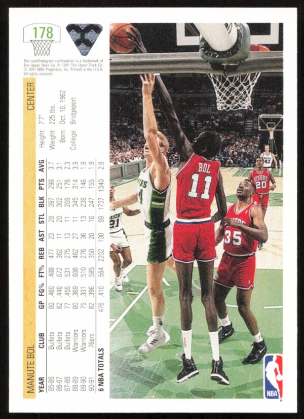 1991 Upper Deck Manute Bol #178 (Back)