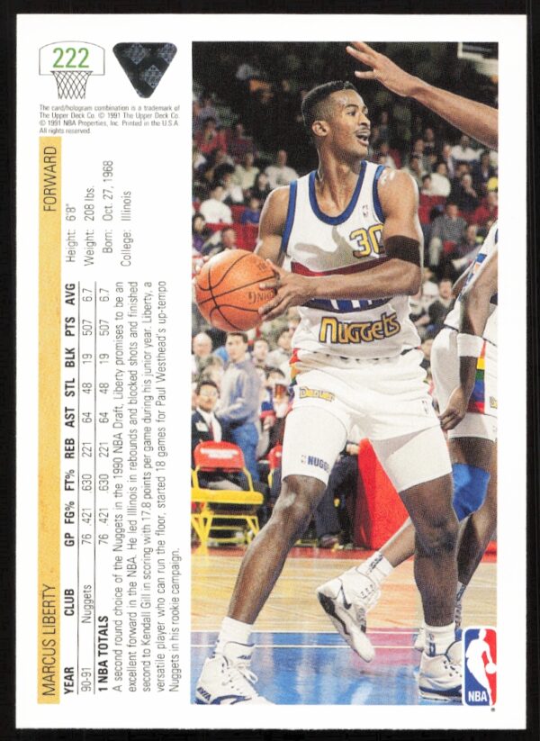 1991 Upper Deck Marcus Liberty #222 (Back)