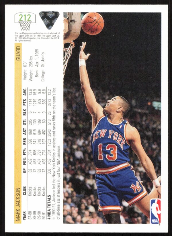 1991 Upper Deck Mark Jackson #212 (Back)