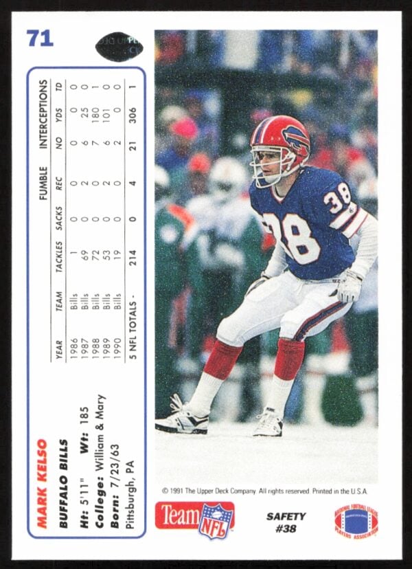 1991 Upper Deck Mark Kelso #71 (Back)