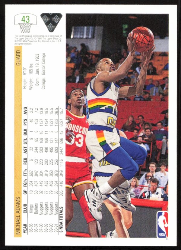 1991 Upper Deck Michael Adams #43 (Back)