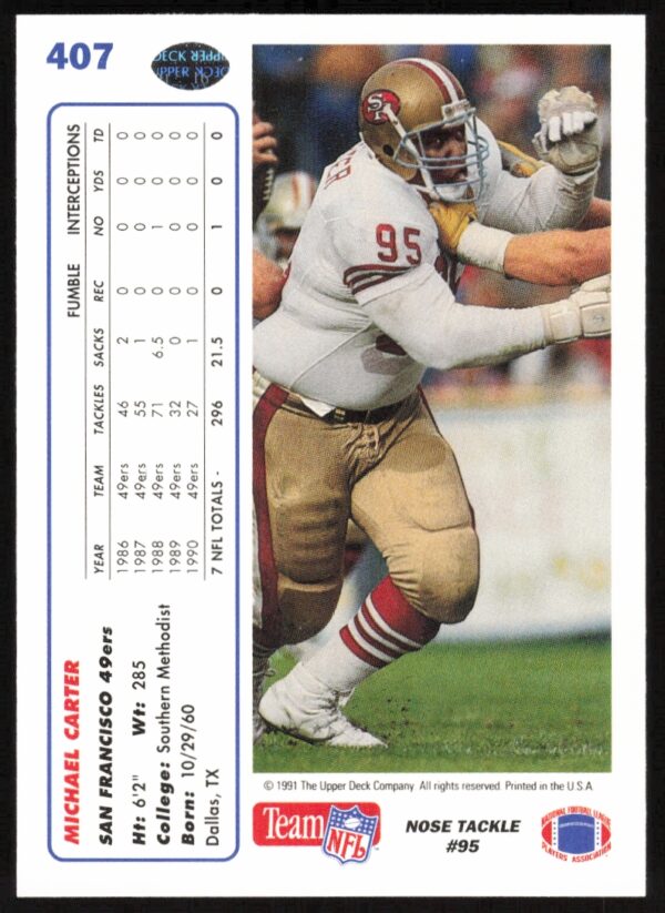 1991 Upper Deck Michael Carter #407 (Back)