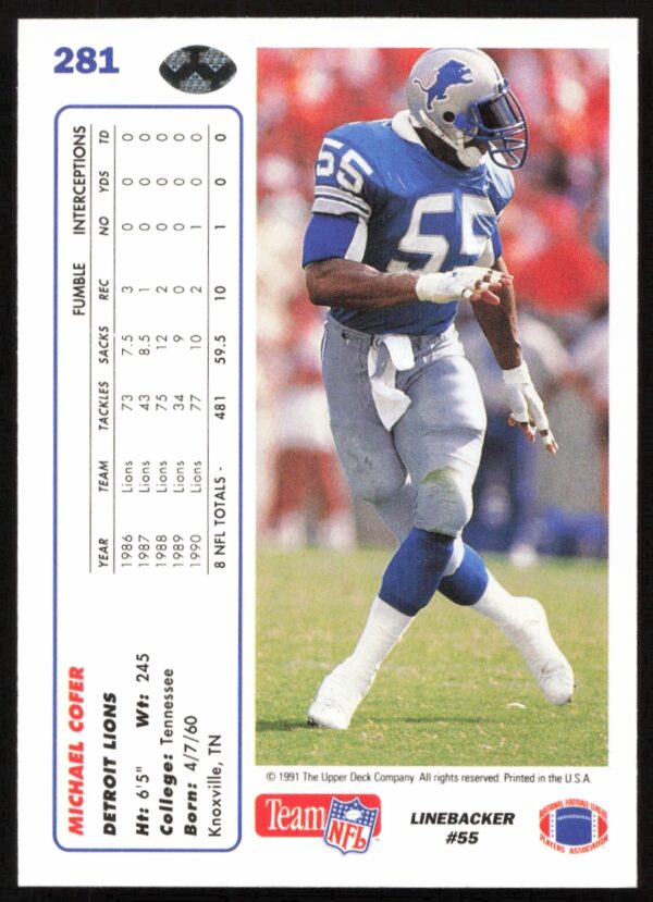 1991 Upper Deck Michael Cofer #281 (Back)