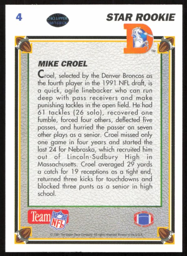 1991 Upper Deck Mike Croel #4 (Back)