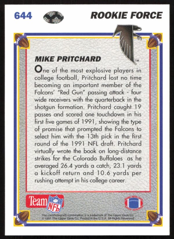 1991 Upper Deck Mike Pritchard #644 (Back)