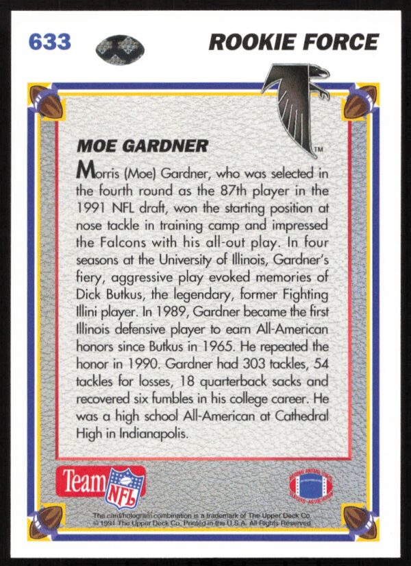 1991 Upper Deck Moe Gardner #633 (Back)