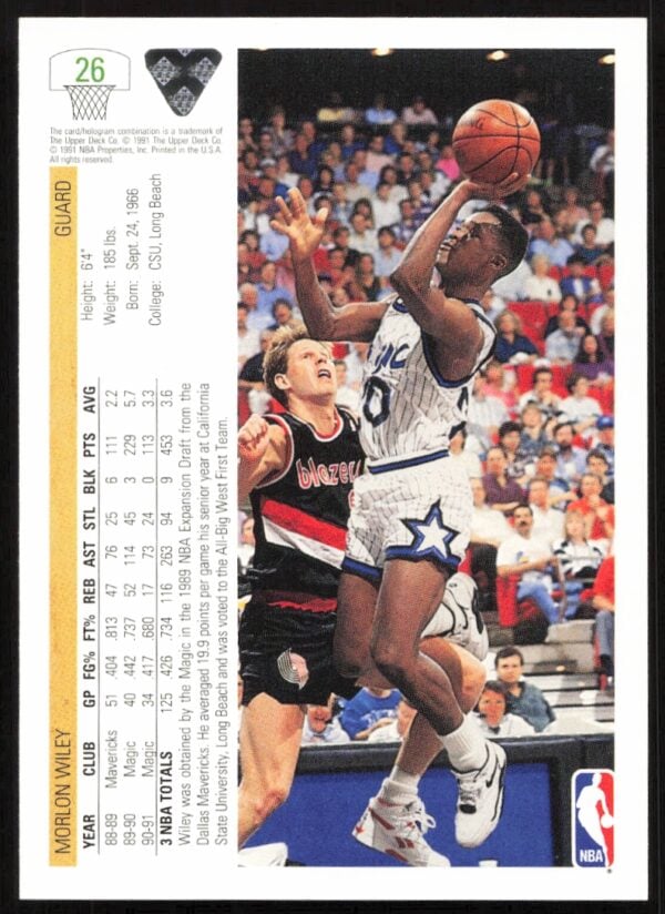 1991 Upper Deck Morlon Wiley #26 (Back)