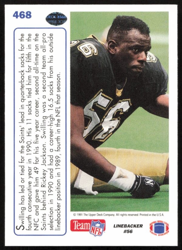 1991 Upper Deck Pat Swilling #468 (Back)