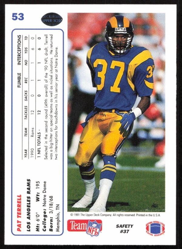 1991 Upper Deck Pat Terrell #53 (Back)