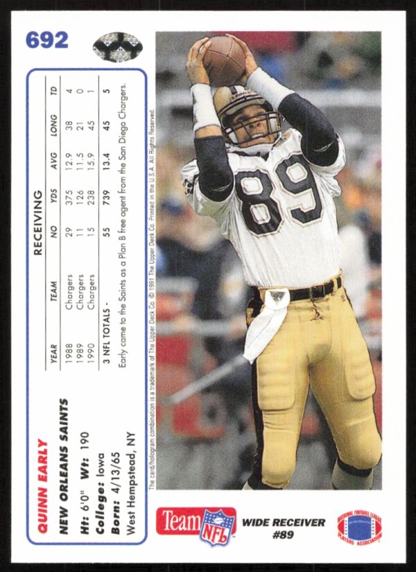 1991 Upper Deck Quinn Early #692 (Back)