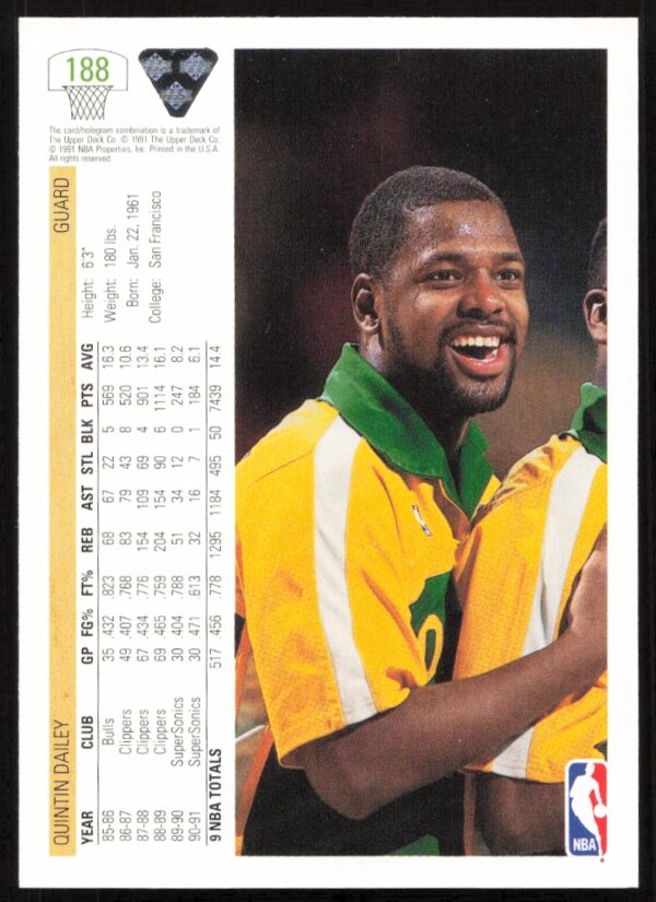 1991 Upper Deck Quintin Dailey #188 (Back)