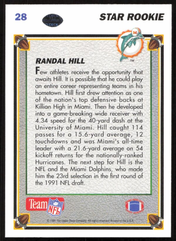 1991 Upper Deck Randal Hill #28 (Back)