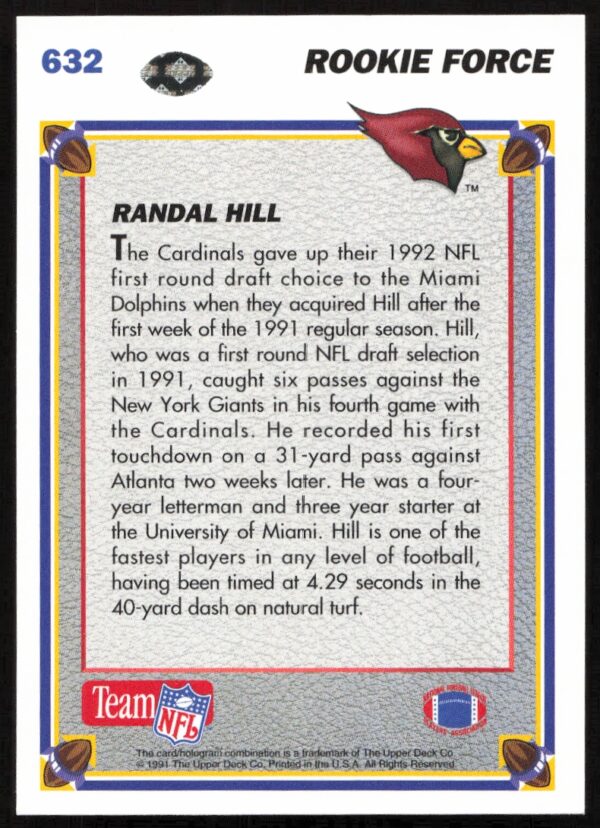 1991 Upper Deck Randal Hill #632 (Back)