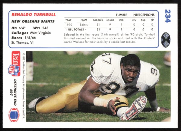 1991 Upper Deck Renaldo Turnbull #234 (Back)