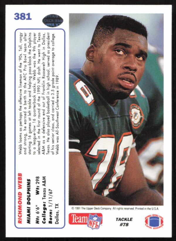 1991 Upper Deck Richmond Webb #381 (Back)