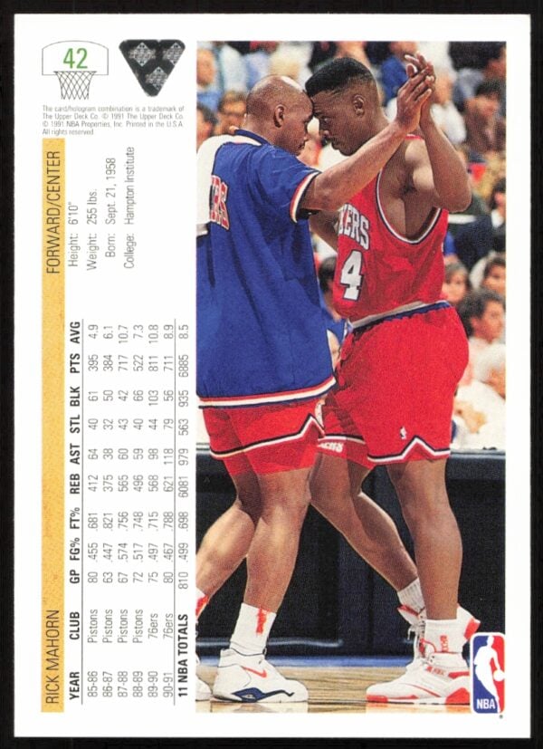 1991 Upper Deck Rick Mahorn #42 (Back)