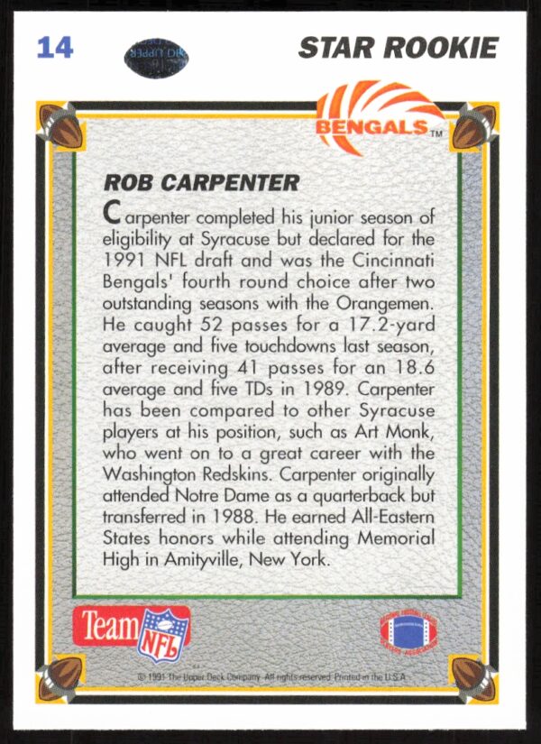 1991 Upper Deck Rob Carpenter #14 (Back)