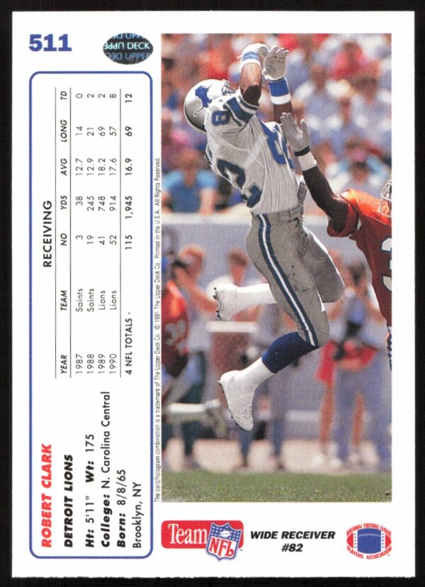 1991 Upper Deck Robert Clark #511 (Back)