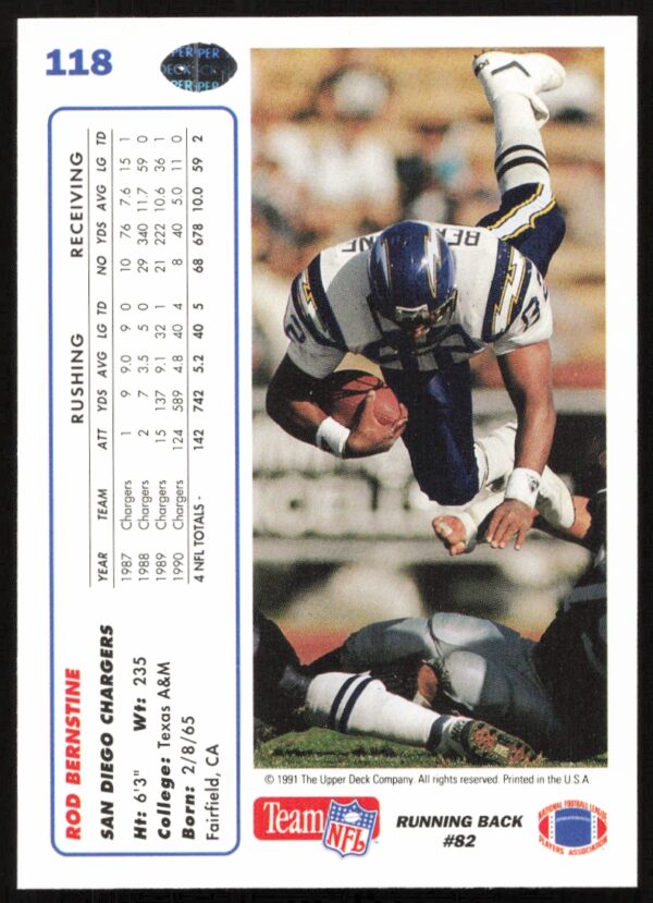 1991 Upper Deck Rod Bernstine #118 (Back)