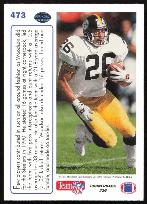 1991 Upper Deck Rod Woodson #473 (Back)