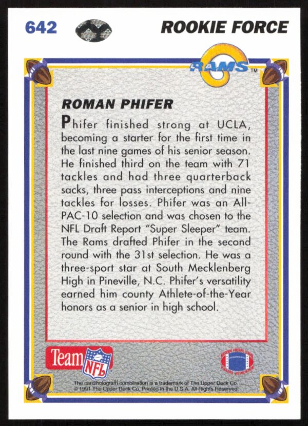 1991 Upper Deck Roman Phifer #642 (Back)