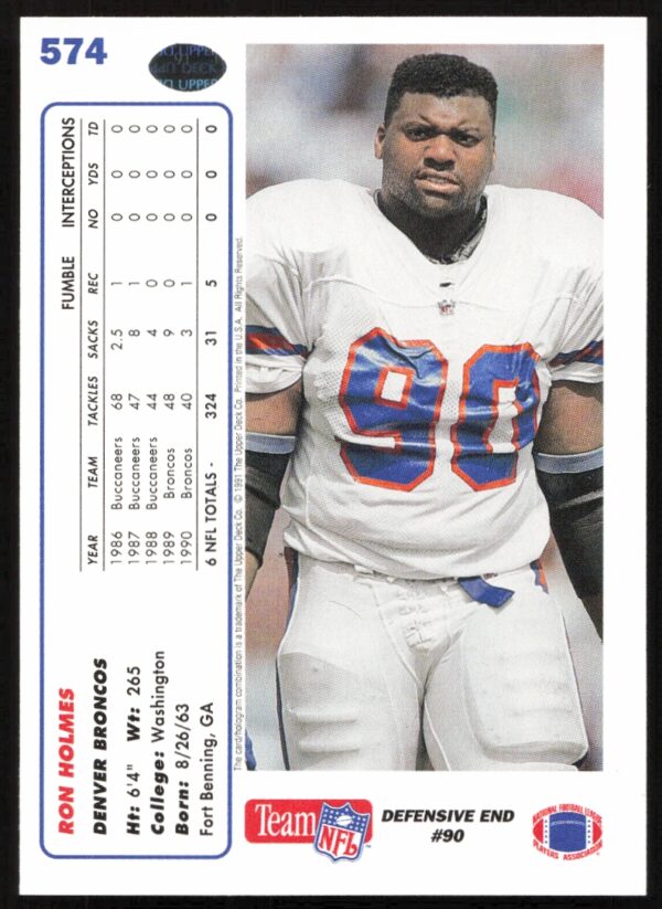 1991 Upper Deck Ron Holmes #574 (Back)