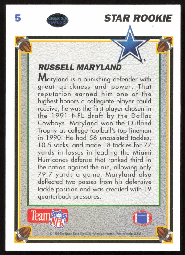 1991 Upper Deck Russell Maryland #5 (Back)