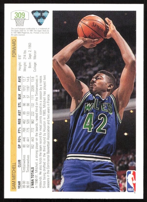 1991 Upper Deck Sam Mitchell #309 (Back)