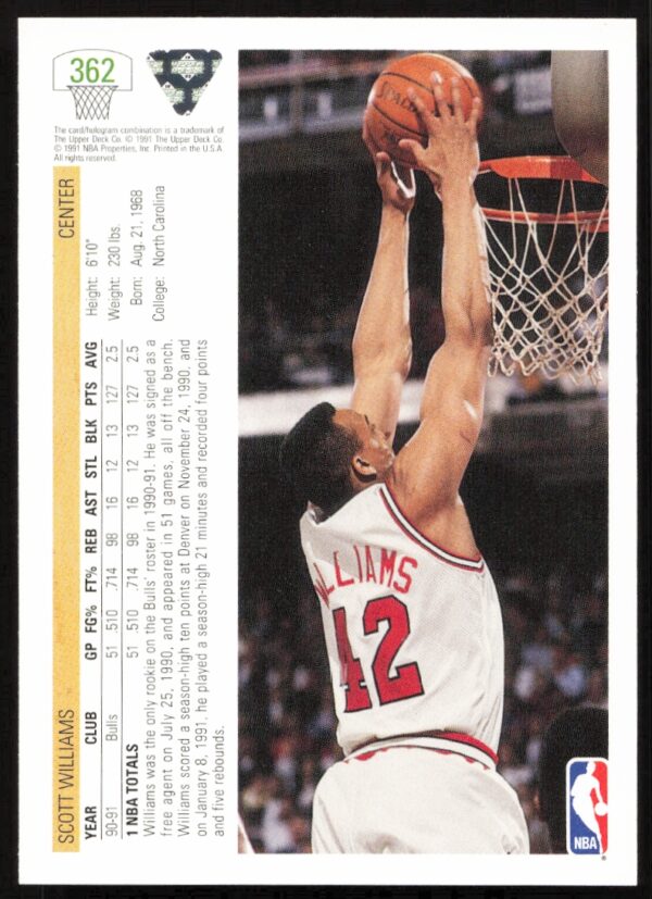 1991 Upper Deck Scott Williams #362 (Back)