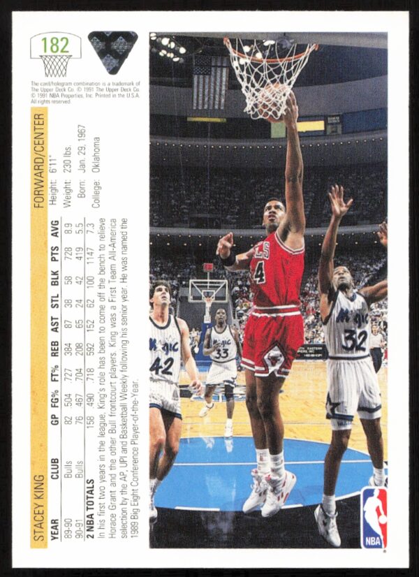 1991 Upper Deck Stacey King #182 (Back)