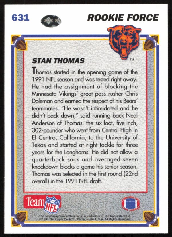 1991 Upper Deck Stan Thomas #631 (Back)