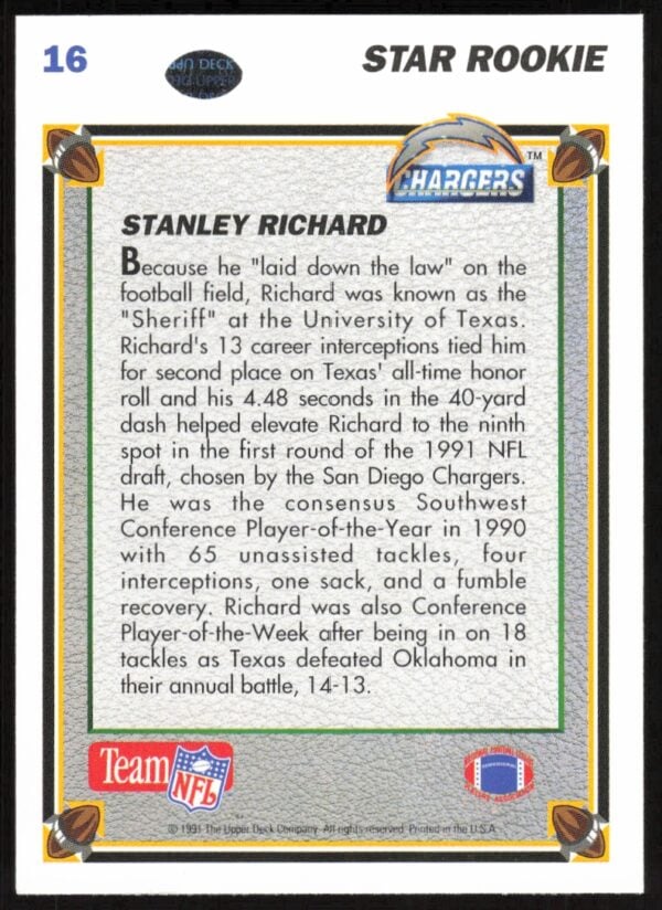 1991 Upper Deck Stanley Richard #16 (Back)