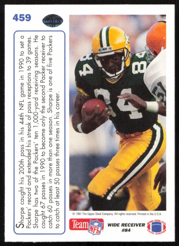 1991 Upper Deck Sterling Sharpe #459 (Back)