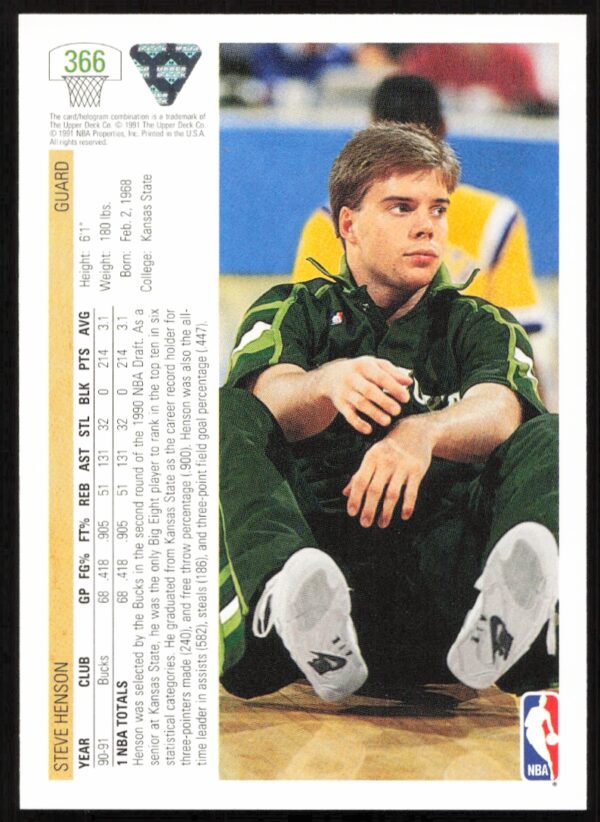 1991 Upper Deck Steve Henson #366 (Back)