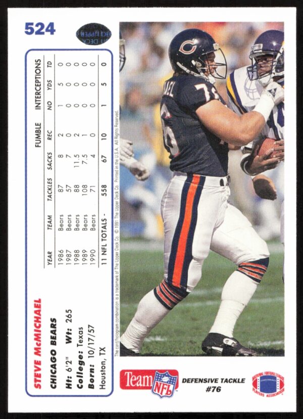 1991 Upper Deck Steve McMichael #524 (Back)