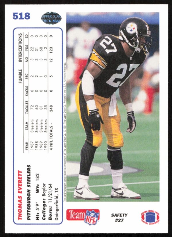 1991 Upper Deck Thomas Everett #518 (Back)