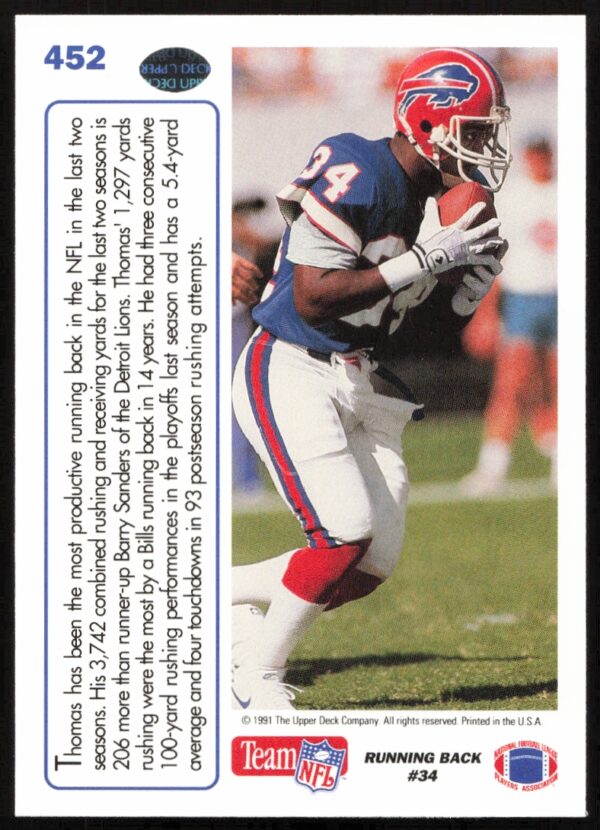 1991 Upper Deck Thurman Thomas #452 (Back)